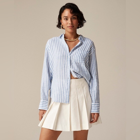 J. Crew Tops - J.Crew Garçon Classic Shirt in Striped Cotton-Linen Blend Gauze